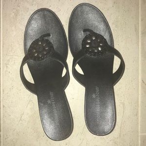Black Wedge Heel Flip Flops